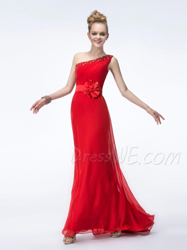 Elegant Sheath/column Floor-length One-shoulder Flower/Beading Bridesmaid Dress