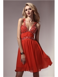 Elegant Short/Mini-Length V-neck Beading Dasha's Cocktail Dress