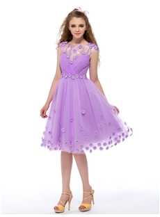 Elegant Sweet Flower Applique A-Line Knee Length Homecoming Dress