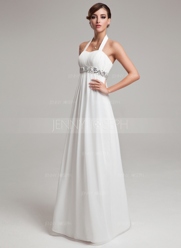 Empire Halter Floor-Length Chiffon Wedding Dress 