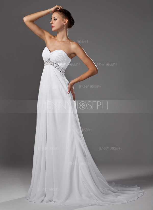 Empire-Linie Herzausschnitt Pinsel Schleppe Chiffon Brautkleid mit Rüschen Perlen verziert (00200415