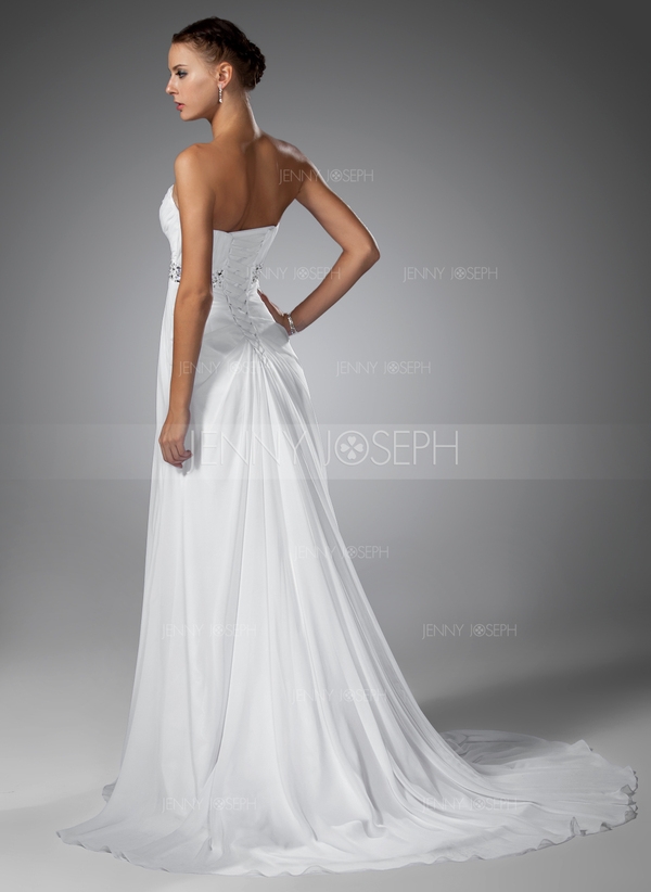 Empire-Linie Herzausschnitt Pinsel Schleppe Chiffon Brautkleid mit Rüschen Perlen verziert (00200415 - Image 2