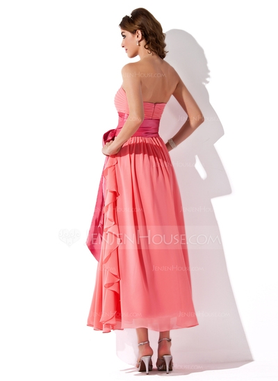 Empire Strapless Ankle-Length Chiffon Charmeuse Prom Dress With Ruffle Sash - Image 3