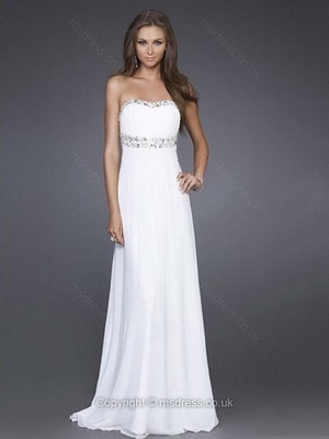 Empire Strapless Chiffon Floor-length Sleeveless Beading Evening Dresses