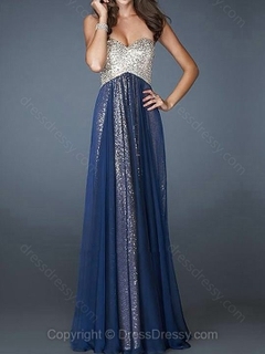 Empire Sweetheart Chiffon Sequined Floor-length Beading Prom Dresses