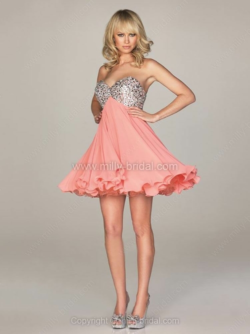 Empire Sweetheart Chiffon Short/Mini Sequins Prom Dresses
