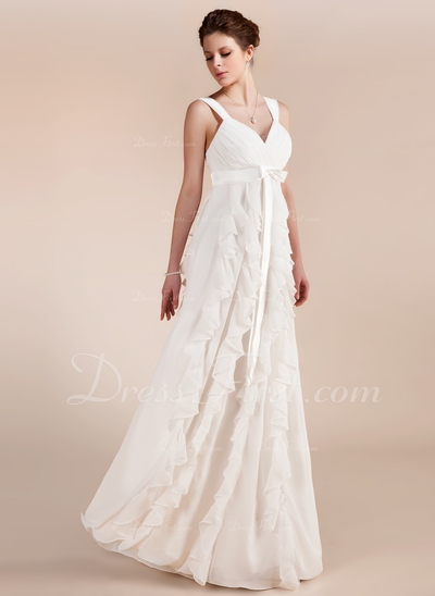 Empire Sweetheart Floor-Length Chiffon Charmeuse Wedding Dress