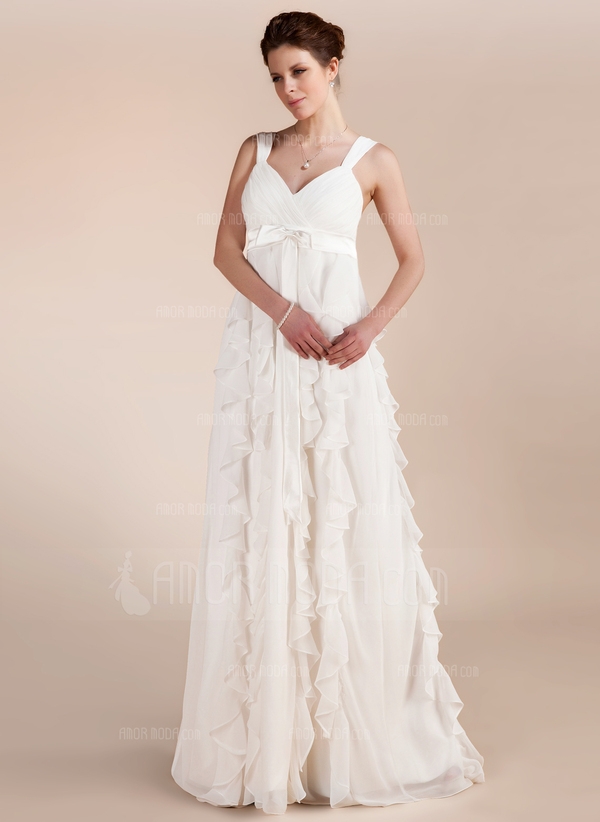 Empire Sweetheart Floor-Length Chiffon Charmeuse Wedding Dress