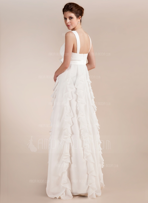 Empire Sweetheart Floor-Length Chiffon Charmeuse Wedding Dress - Image 2
