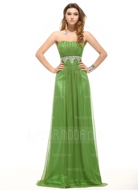 Empire Sweetheart Floor-Length Chiffon Evening Dress With Ruffle Beading