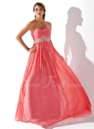 Empire Sweetheart Floor-Length Chiffon Prom Dress With Ruffle Beading
