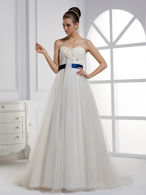 Empire Sweetheart Tulle Princess Floor Length Sweep/ Brush Train Wedding Dress