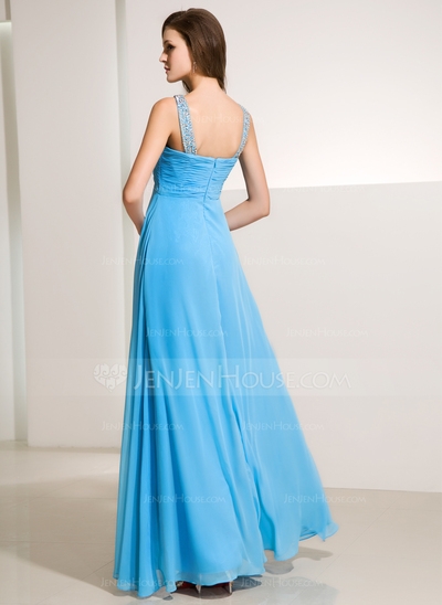 Empire V-neck Floor-Length Chiffon Holiday Dress With Ruffle Beading #020014211 - Image 2