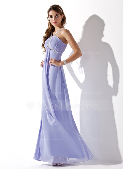 Empire V-neck Floor-Length Chiffon Prom Dress With Ruffle Beading #018013784 - Image 2