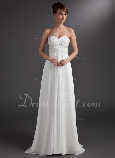 Empírový Srdcový výst?ih Dlouhá vle?ka Chiffon Šaty na školní ples S Lace Zdobení korálky (018044009