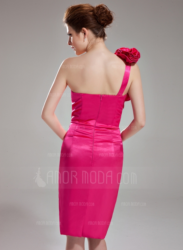 Etui-Linie One-Shoulder-Träger Knielang Charmeuse Abiballkleid mit Rüschen Blumen - Image 3