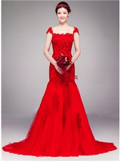 Excellent Mermaid Strapless Casscading Ruffles Chapel Train Color Wedding Dress