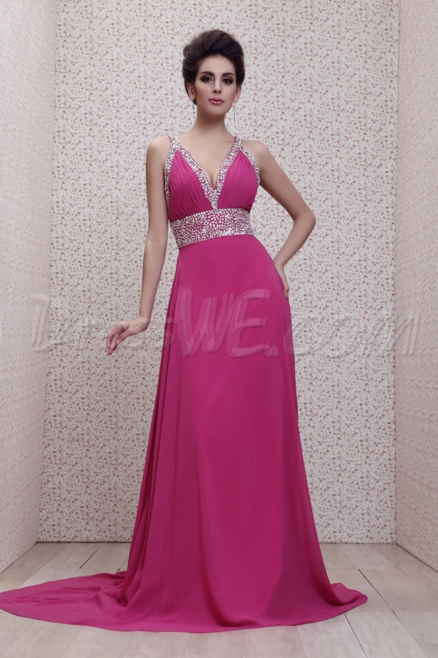 Exquisite Empire V-neckline Brush Train Floor-length Taline's Evening Dress