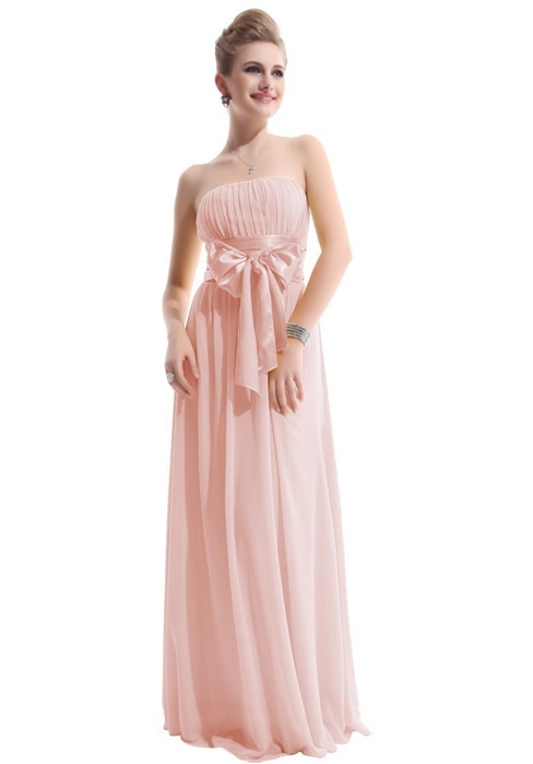 Fabulous A line Chiffon Floor Length Strapless Empire With Bowknot Bridesmaid Gown