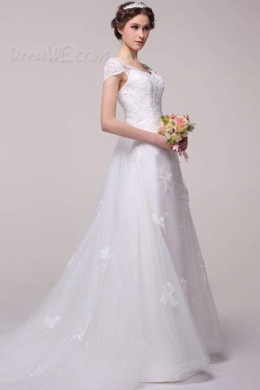 Fabulous A-Line Floor Length V-Neck Wedding Dress