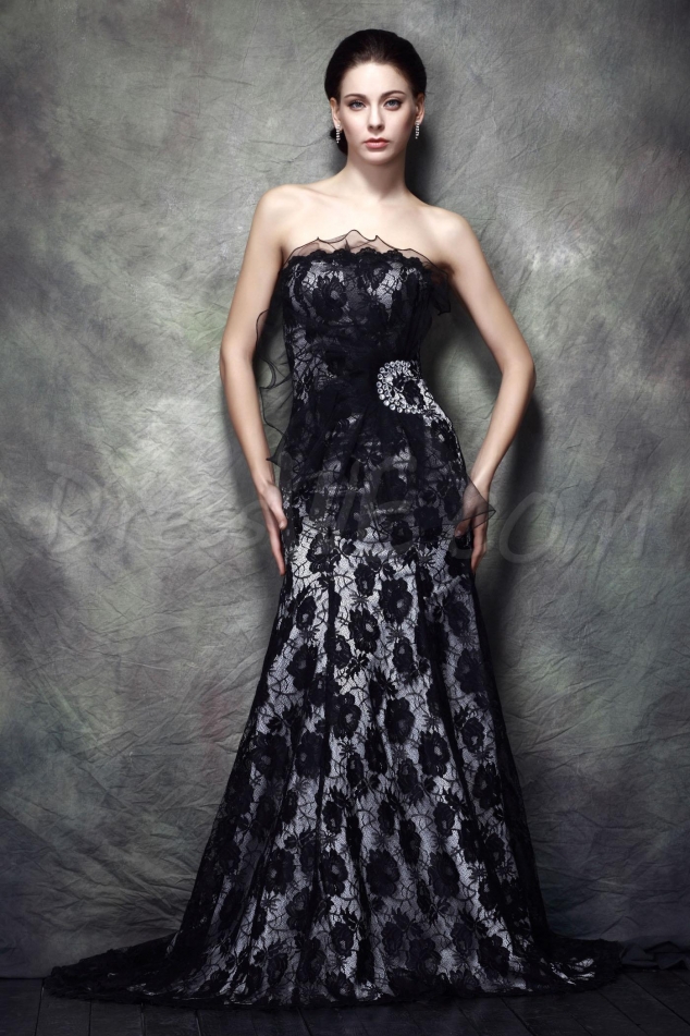 Fabulous Crystal Floral Pin Lace Strapless Floor-Length Polina's Mother of the Bride 
