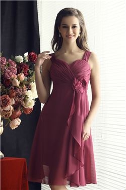 Faddish Flower Draped A-Line Sweetheart Straps Short Bridesmaid Dress 