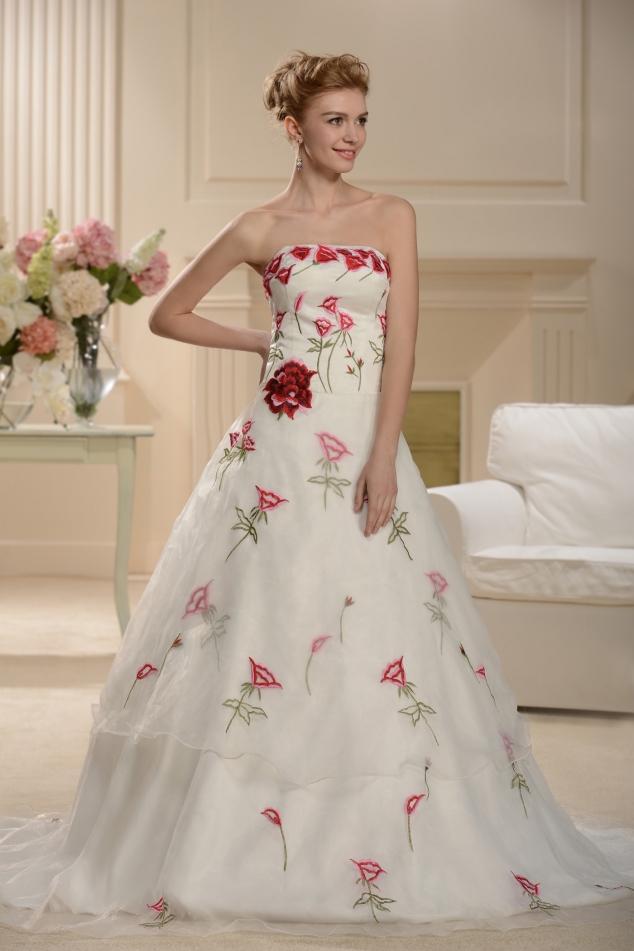  Fantastic Colorful A-line Embroidery Skirt Strapless Wedding Dress