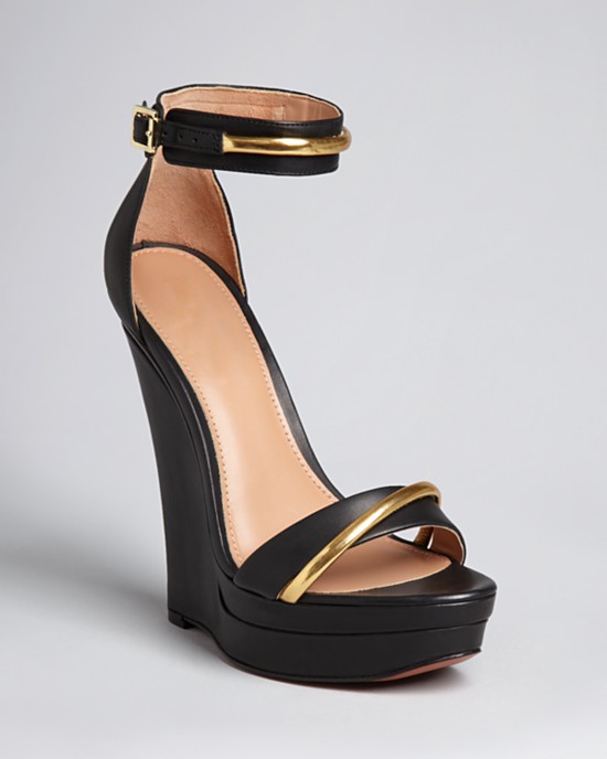 Fashion Black Wedge Heels Leather Upper Summer Women Shoes