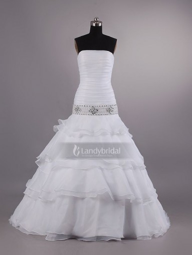 Fashion Drop Waist Strapless Brush Train Wedding Dress