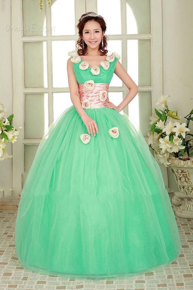Fashion Elegant V-Neck Flower Bowknot Floor Length Ball Gown Dress