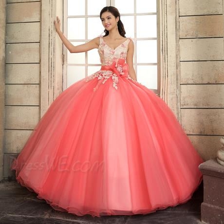 Fashion Elegant V-Neck Lace-Up Applique Floor Length Ball Gown Dress