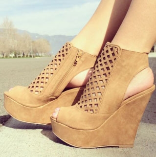 Fashion Grid Peep-Toe Summer Wedge Heels Women Sandals