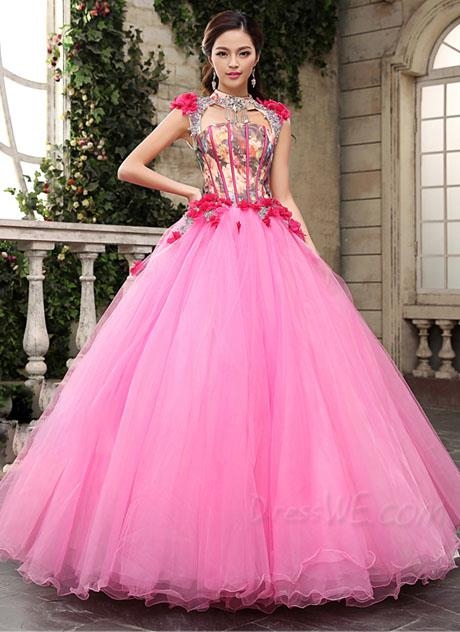Fashion Luxurious Beading Flower Floor Length Ball Gown Dress