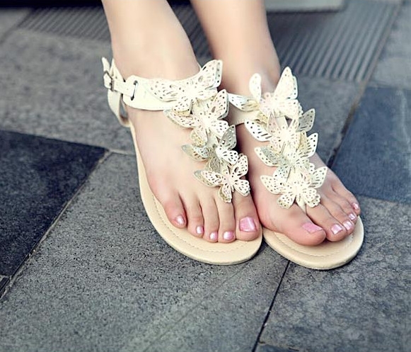 Fashion PU Upper Flat Heels Butterfly Women Sandals