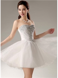 Fashion Sweet Beading Flower Applique Strapless Lace-Up Short Cocktail Dress