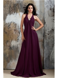Fashionable Draped A-line Crystal Floral Pin Halter Floor-Length Polina's Bridesmaid Dress