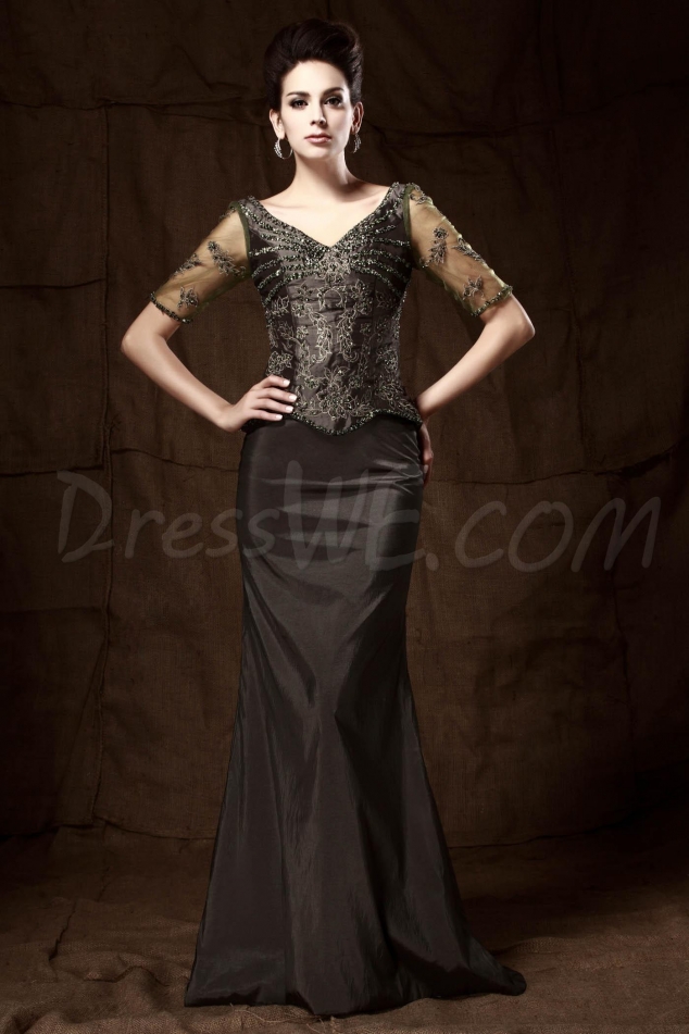 Fashionable Lace Beading Trumpet V-Neck Floor-length Taline's Mother of the 