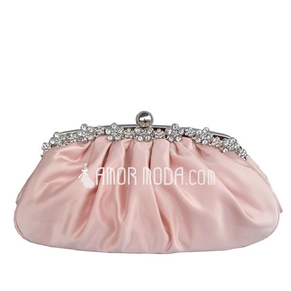 Fashional Silk With Ruffles & Rhinestone Clutches