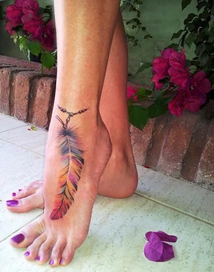 Feather foot tattoo