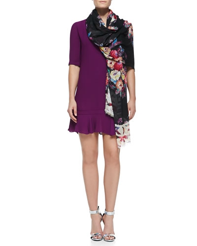 Film Noir Floral-Print Scarf & V-Neck Flounce Mini Dress