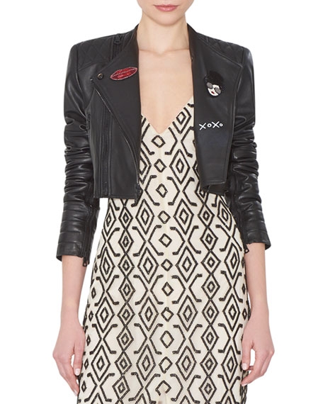 Fin Cropped Leather Multi-Zip Moto Jacket
