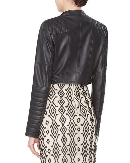 Fin Cropped Leather Multi-Zip Moto Jacket - Image 2