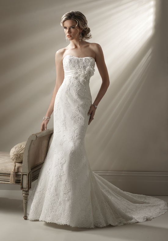 Fit-N-Flare Scoop Sleeveless Empire Waist Beading Floor Length Corded Lace Wedding Dress