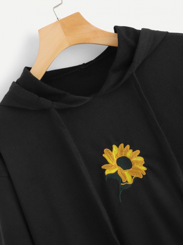 Floral Embroidery Hooded Sweatshirt - Image 3