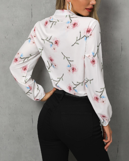 Floral Print Tied Detail Casual Blouse - Image 2