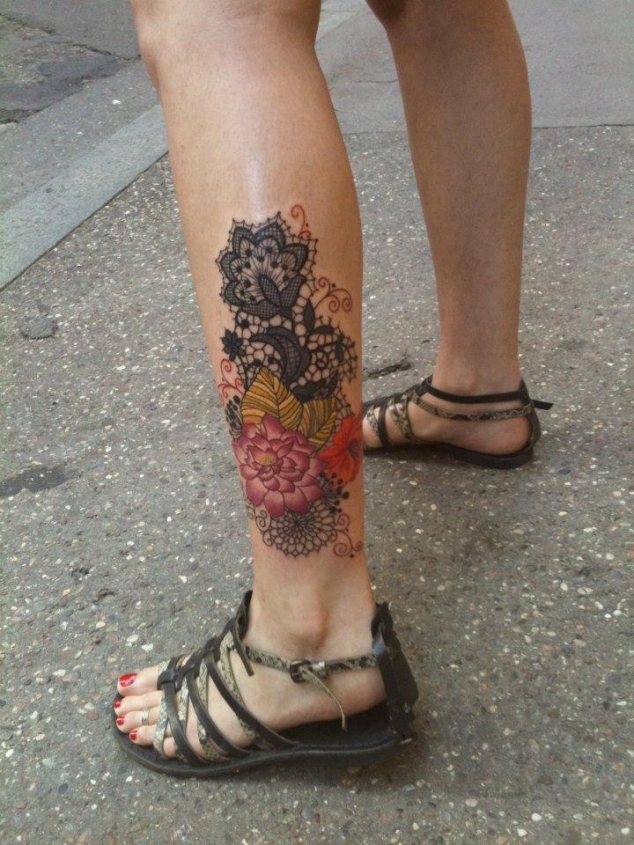 Flower leg tattoo