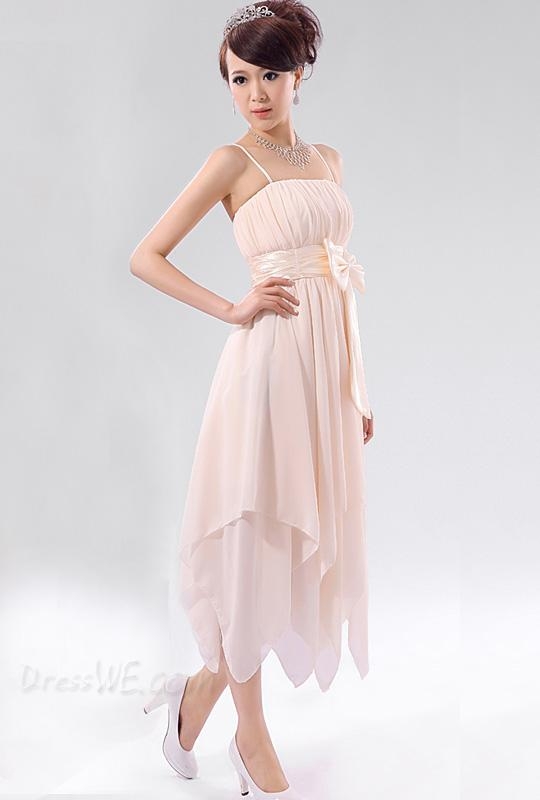 Flowing A-Line Spaghetti Straps Asymmetry Length Bowknot Homecoming Dress