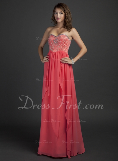 Formato A Coração Chá comprimento De chiffon Vestido de Férias com Bordado