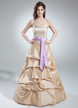 Formato A Sem Alças Chá comprimento Tafetá Vestido quinceanera com Pregueado Cintos