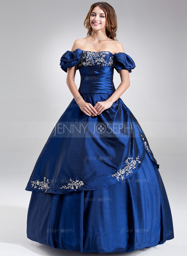 Forme Marquise Sans bretelle Longueur au sol Taffeta Robe Quinceanera avec Broderie Plissé Emperler 